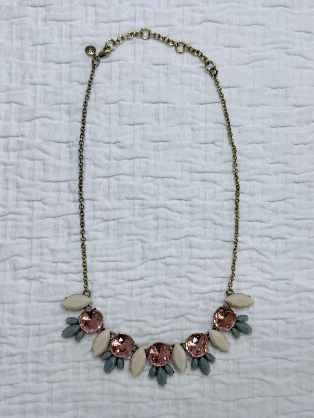 J. Crew Necklace Gold Tone Pink Glass Bib 18” Women’s Statement Jewelry